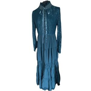 Women's SHEIN Blue Victorian Lace Maxi Dress Size S Long Sleeve Gothic Romantic